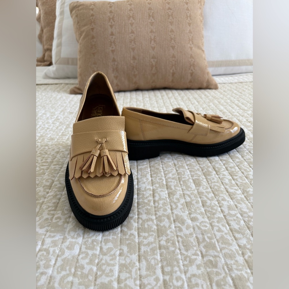 Franco Sarto Tassel Jack Lug Loafer | Beige Tan Vegan Patent Leather | Size 7.5 - Picture 5 of 13